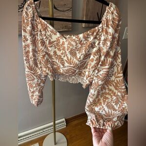 Rust Floral Off-Shoulder Crop Top - Women's